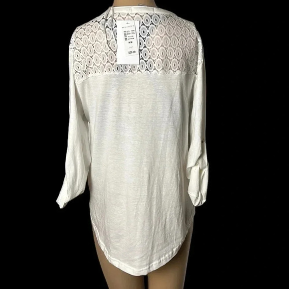 NWT sheer ,lace , 100 Cotton,t shirt material ,blouse  Tie roll cuff,cottagecore - Picture 3 of 11